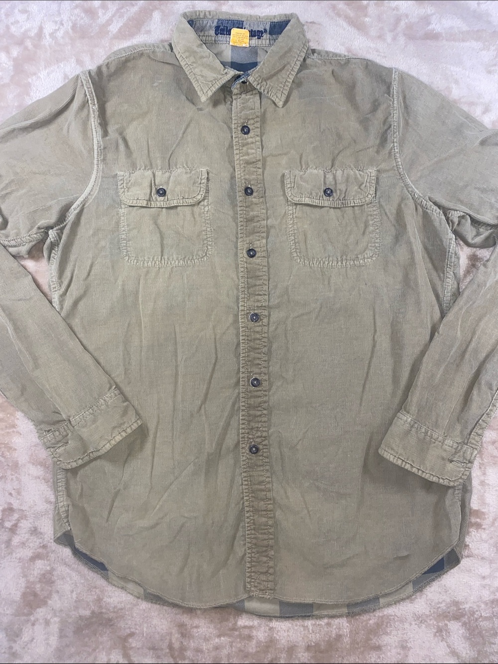 Tailor Vintage Tan Cotton Corduroy Casual Button-Down Shirt
